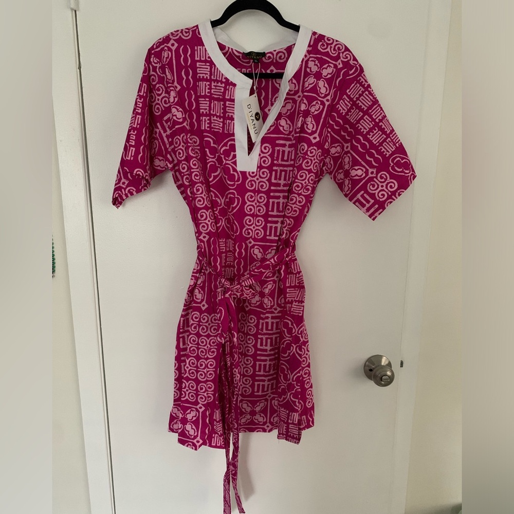 NWT Diyanu Meli Women's African Print Tunic (Raspberry Adire)